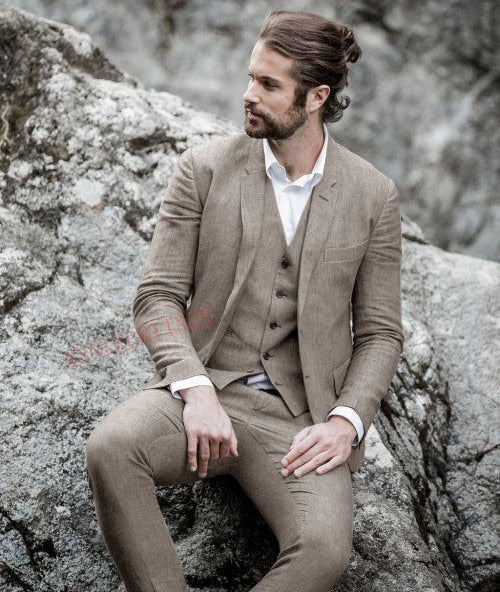 2020 Blue Mens Suits Casual Linen Beach Groom Wedding Suits Tuxedo Tailored Big Size Summer Suits for Men Jacket Pants 3 pieces