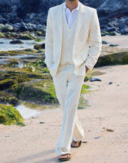 2020 Blue Mens Suits Casual Linen Beach Groom Wedding Suits Tuxedo Tailored Big Size Summer Suits for Men Jacket Pants 3 pieces