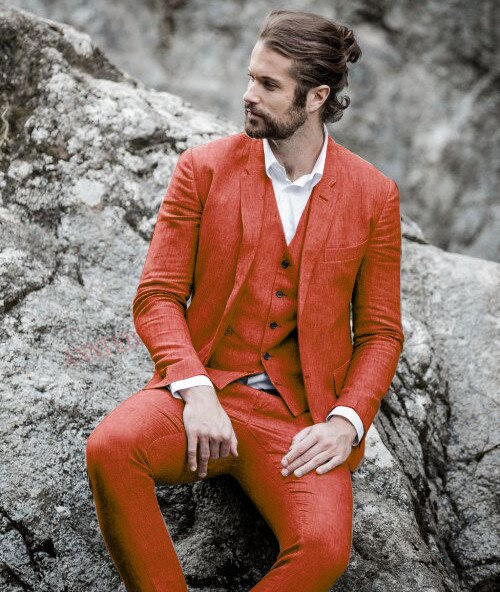 2020 Blue Mens Suits Casual Linen Beach Groom Wedding Suits Tuxedo Tailored Big Size Summer Suits for Men Jacket Pants 3 pieces