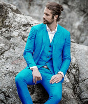 2020 Blue Mens Suits Casual Linen Beach Groom Wedding Suits Tuxedo Tailored Big Size Summer Suits for Men Jacket Pants 3 pieces