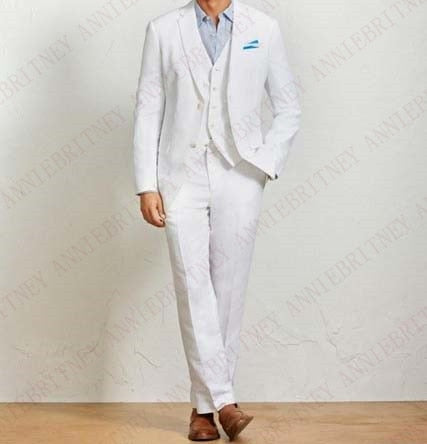 Blue Mens Suits Casual Linen Beach Groom Wedding Suits