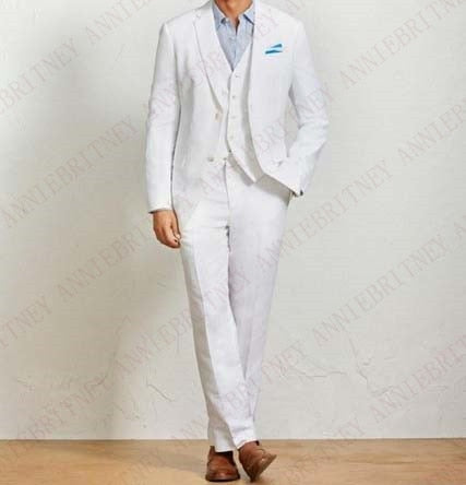 2020 Blue Mens Suits Casual Linen Beach Groom Wedding Suits Tuxedo Tailored Big Size Summer Suits for Men Jacket Pants 3 pieces