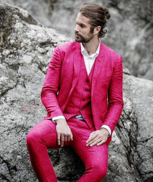 2020 Blue Mens Suits Casual Linen Beach Groom Wedding Suits Tuxedo Tailored Big Size Summer Suits for Men Jacket Pants 3 pieces