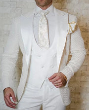 Slim Wedding Suits for Men white Jacquard ANNIEBRITNEY Men's Suits Groom Tuxedos Tailored Big Size Prom Jacket Pants Vest 3Pcs