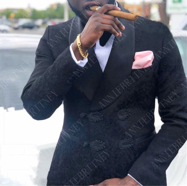 Slim Wedding Suits for Men white Jacquard ANNIEBRITNEY Men's Suits Groom Tuxedos Tailored Big Size Prom Jacket Pants Vest 3Pcs