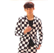 S-6XL  Big yards men suits !!!    2018   Bi for gba ng gd suit black and white plaid suit set male costume