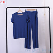 Extra large 150kg men's plus size short-sleeved shorts suit home service pajamas t-shirt thin mens pajama set big size