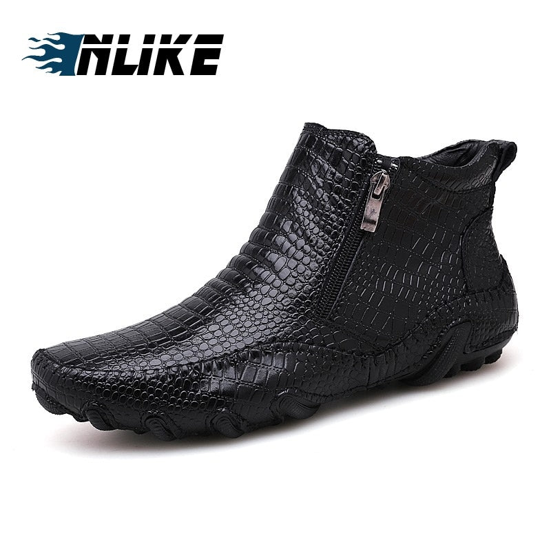 INLIKE New Arrival Luxury Brand Big Size Genuine Leather Man Comfortable Zip Boot Male Leather Business Boots Ankle Boots