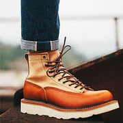 Handmade Vintage Ankle Boots Top Quality Men Casual Shoes Luxury Designer Big Size Outdoor Safety Work White Motorcycle Boots
