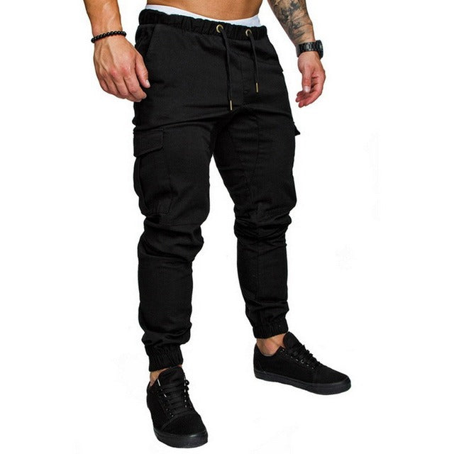 Mens Casual Solid Multi-pocket Trousers