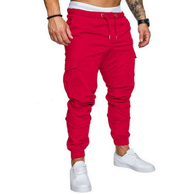 Mens Casual Solid Multi-pocket Trousers