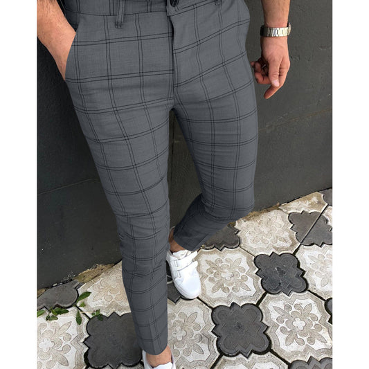 Fashion Plaid Print Mens Slim Pants