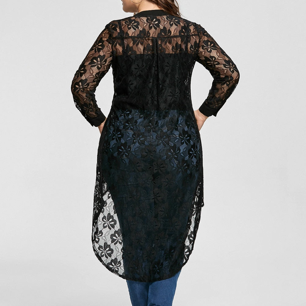 Women Ladies Plus Size Blouse Long Sleeve Lace Shirt