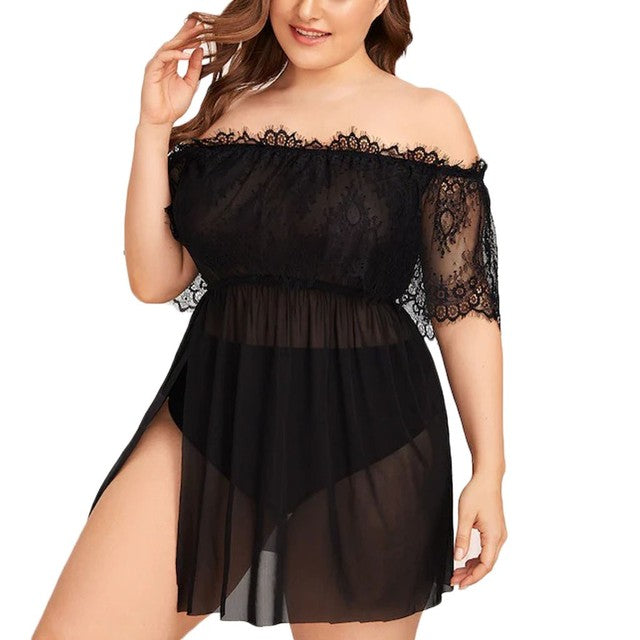 Plus Size Woman Lace Dresses Sexy Lace Solid Color Sleepwear