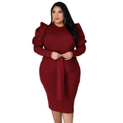 Plus Size Curved Dress Round Neck Full Sleeve Skirt