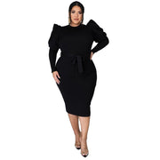 Plus Size Curved Dress Round Neck Full Sleeve Skirt
