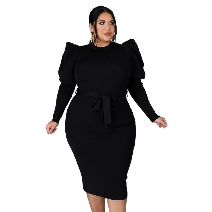 Plus Size Curved Dress Round Neck Full Sleeve Skirt