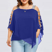 Plus Size Ladder Sling Cut Overlay Patchwork Hollow Tops for Women