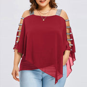 Plus Size Ladder Sling Cut Overlay Patchwork Hollow Tops for Women