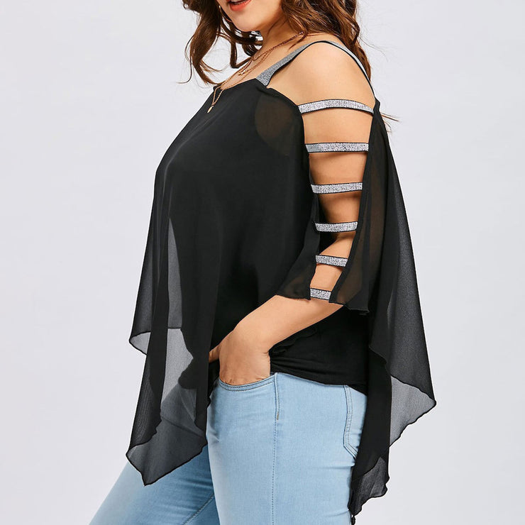 Plus Size Ladder Sling Cut Overlay Patchwork Hollow Tops for Women