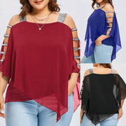 Plus Size Ladder Sling Cut Overlay Patchwork Hollow Tops for Women
