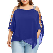 Plus Size Ladder Sling Cut Overlay Patchwork Hollow Tops for Women