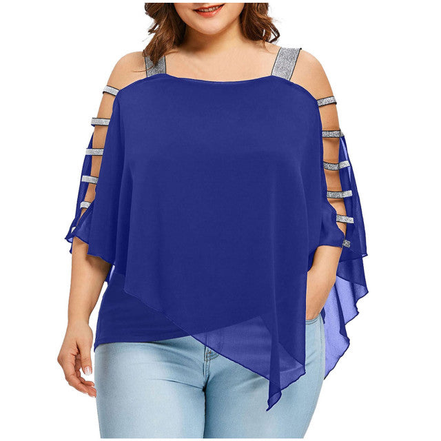 Plus Size Ladder Sling Cut Overlay Patchwork Hollow Tops for Women