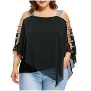 Plus Size Ladder Sling Cut Overlay Patchwork Hollow Tops for Women