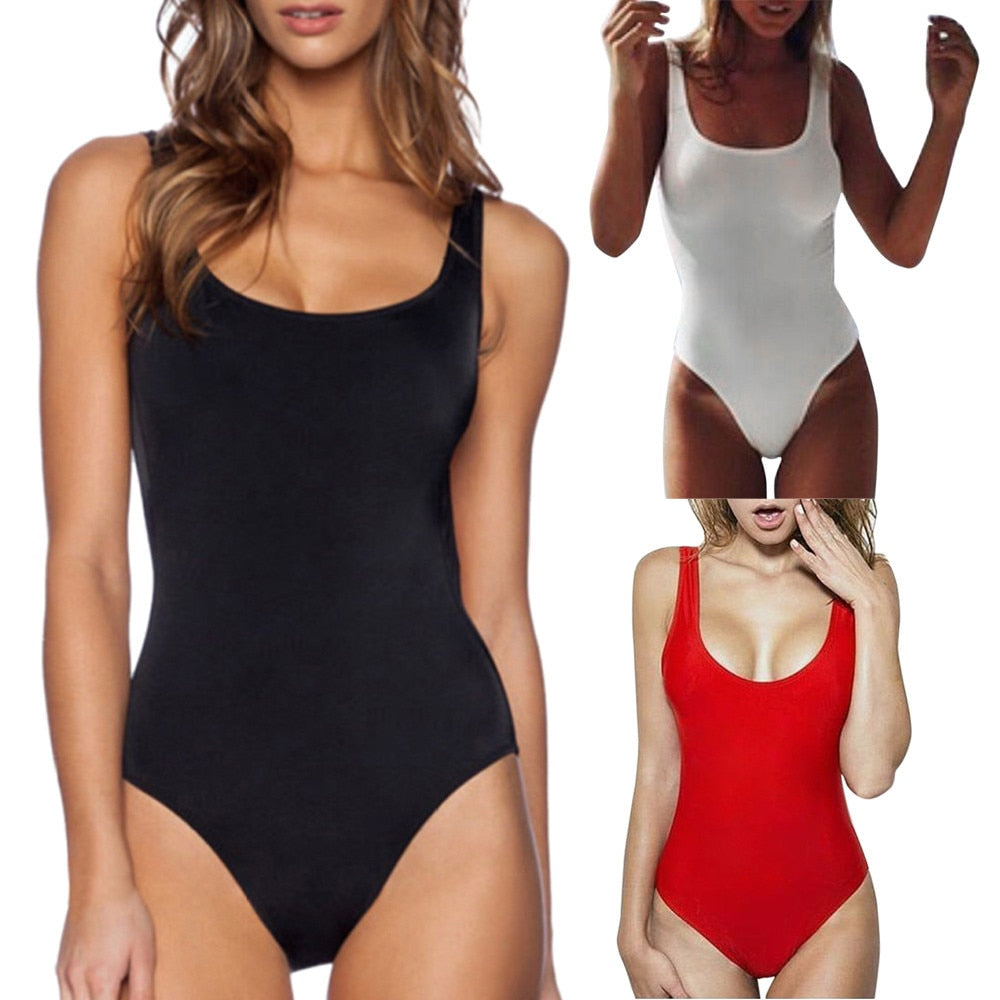 Solid Color Backless Swimwear Monokini Bodysuit