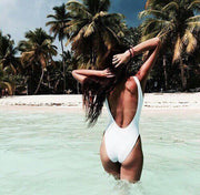 Solid Color Backless Swimwear Monokini Bodysuit