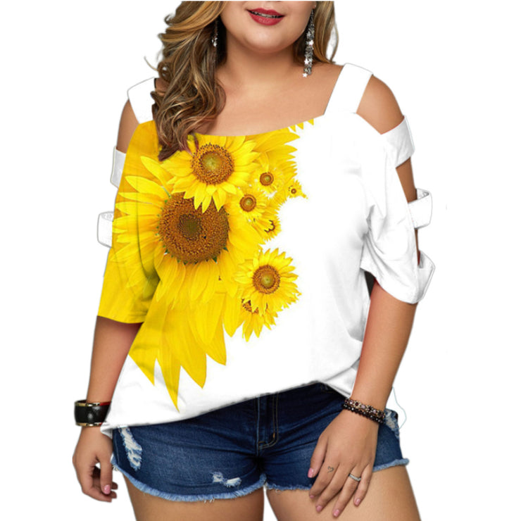 Plus Size Women Top 4Xl Short Sleeved Hollow Out Sleeve T-shirts