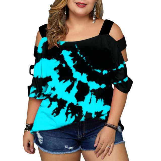 Plus Size Women Top 4Xl Short Sleeved Hollow Out Sleeve T-shirts