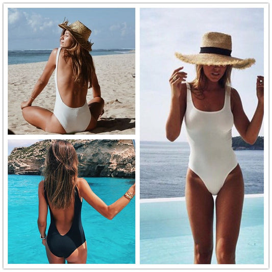 Solid Color Backless Swimwear Monokini Bodysuit