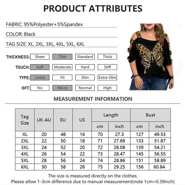 Plus Size Women Sequins Sling Cut Cold Shoulder Half Sleeve