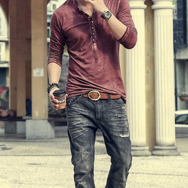 Autumn Casual Solid Male Clothing Plus Size 3XL T-shirt