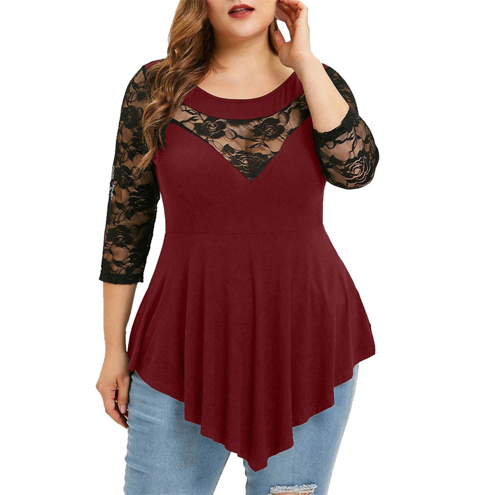 Elegant Lace Top Women Ladies Plus Size Blouse