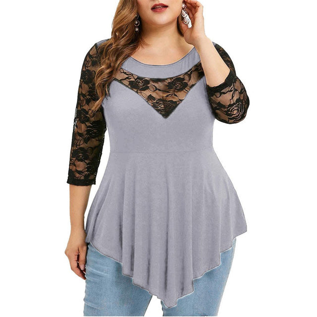 Elegant Lace Top Women Ladies Plus Size Blouse