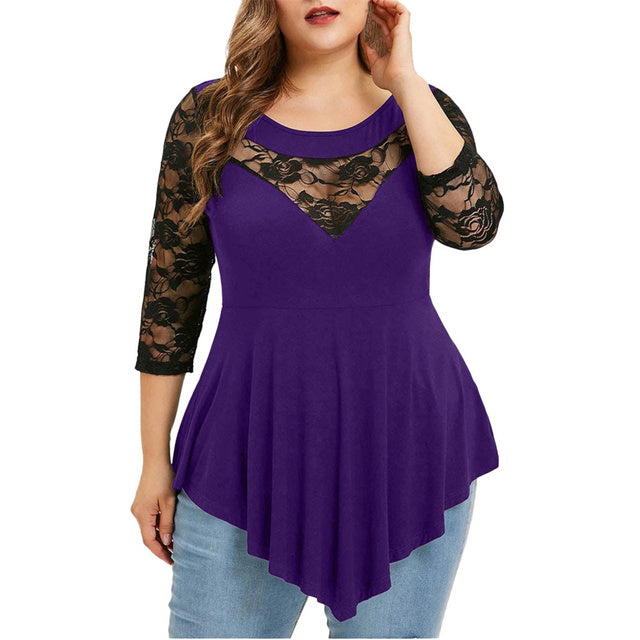 Elegant Lace Top Women Ladies Plus Size Blouse