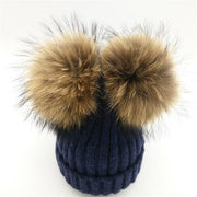 Lanxxy Real Mink Fur Pompom Hat Women Winter Caps Knitted Wool Cotton Hats Two Pom Poms Skullies Beanies Bonnet Girls Female Cap