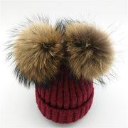 Lanxxy Real Mink Fur Pompom Hat Women Winter Caps Knitted Wool Cotton Hats Two Pom Poms Skullies Beanies Bonnet Girls Female Cap