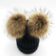 Lanxxy Real Mink Fur Pompom Hat Women Winter Caps Knitted Wool Cotton Hats Two Pom Poms Skullies Beanies Bonnet Girls Female Cap