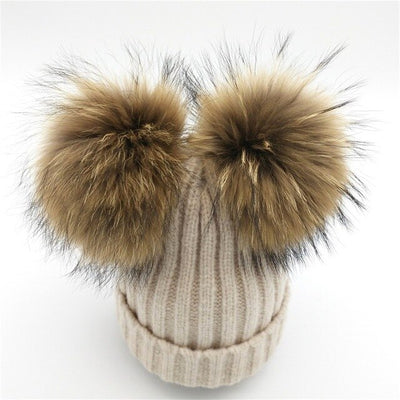 Lanxxy Real Mink Fur Pompom Hat Women Winter Caps Knitted Wool Cotton Hats Two Pom Poms Skullies Beanies Bonnet Girls Female Cap