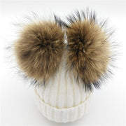 Lanxxy Real Mink Fur Pompom Hat Women Winter Caps Knitted Wool Cotton Hats Two Pom Poms Skullies Beanies Bonnet Girls Female Cap