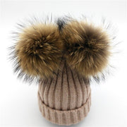 Lanxxy Real Mink Fur Pompom Hat Women Winter Caps Knitted Wool Cotton Hats Two Pom Poms Skullies Beanies Bonnet Girls Female Cap