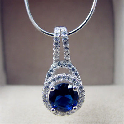 Necklace Pendants For Women Luxury Fine Sterling Silver Jewelry Blue/White Round Cubic Zirconia Stone Pendant Bijoux No Chain