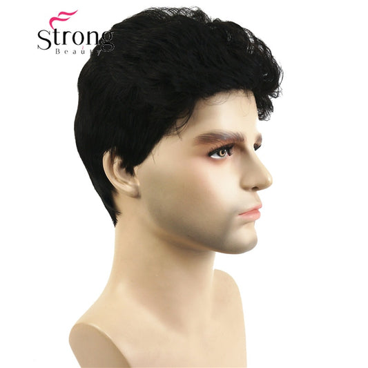 StrongBeauty Mens' Short Synthetic Hair Wig Natural Wave Dark Brown Wigs