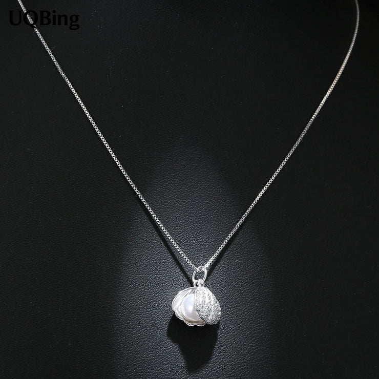 Free Shipping 925 Sterling Silver Necklace Shell Pearl Necklaces&Pendants Jewelry Collar Colar de Plata